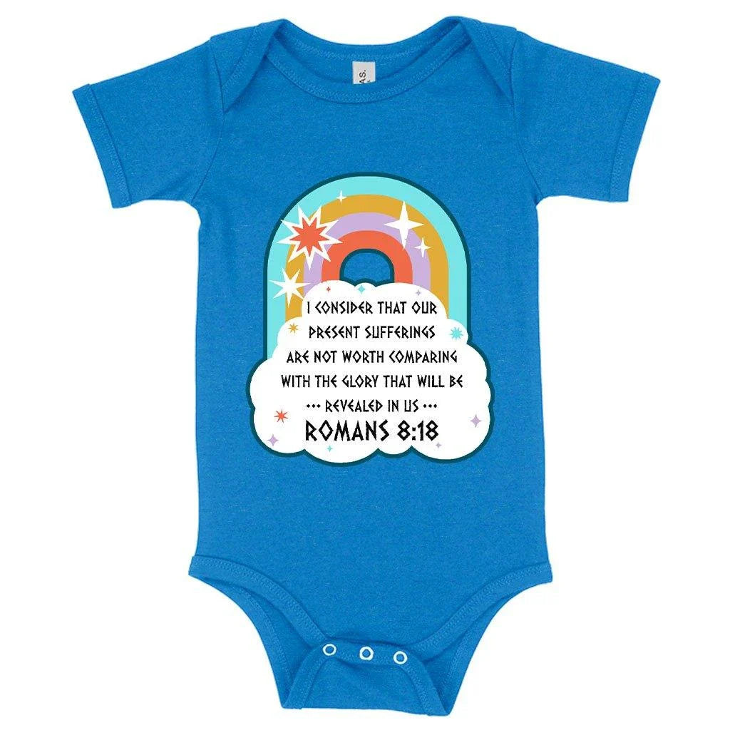 Soft and comfortable Christian baby onesie with Bible verse design, made with premium Airlume cotton for newborns to 24-month-olds.
