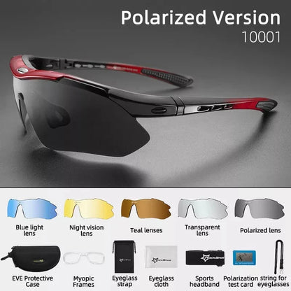 Pair of high-performance polarized sports sunglasses with interchangeable lenses for outdoor activities and sports