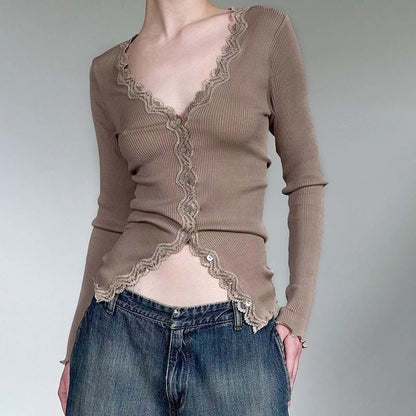 Stylish slim fit long sleeve v-neck t-shirt in khaki color, made with premium cotton-blend fabric