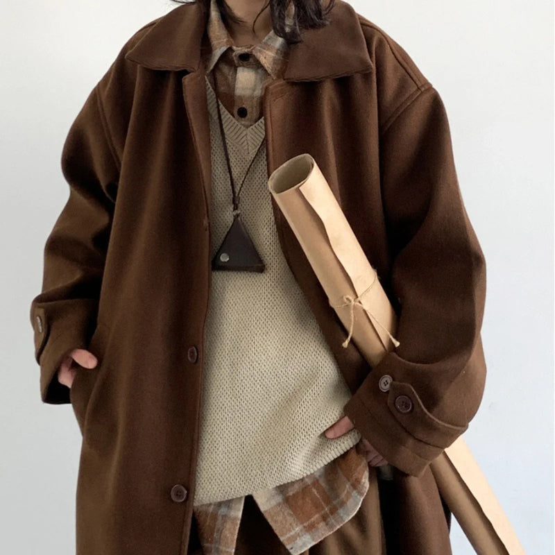 Hhomeenjoy US Premium Japanese-Inspired Retro Wool Coat for Stylish Fall and Winter