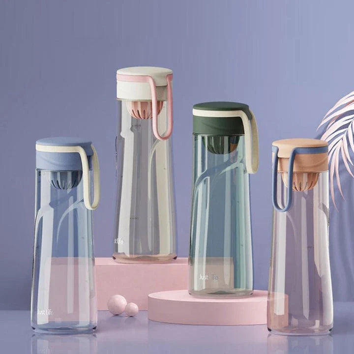 Durable and eco-friendly Tritan sports water bottle in white color with carrying strap, perfect for active lifestyles and outdoor activities.