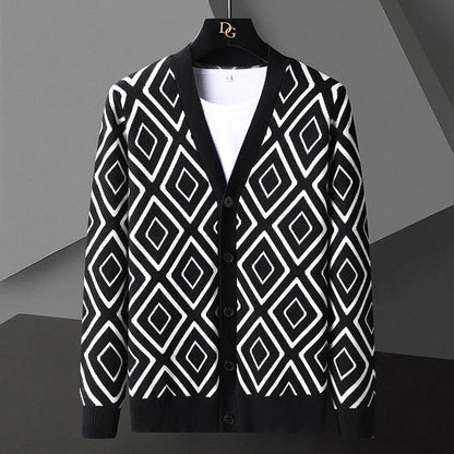 Premium knitted cardigan sweater for men in various classic color options, featuring a soft, comfortable blend of materials and a modern, tailored fit.
