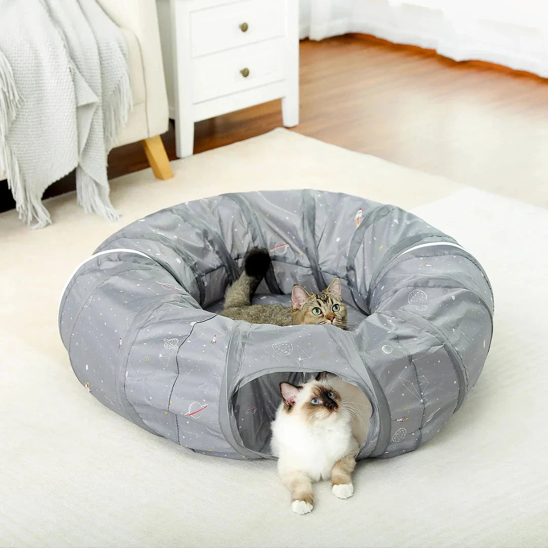 Collapsible cat tunnel toy with mat, interactive pet play tube for cats and dogs