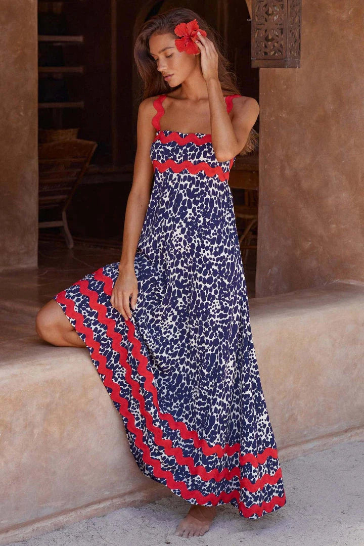 Floral Print Wavy Dress for Women - Stylish A-Line Beach Fashion with Vibrant Floral Pattern