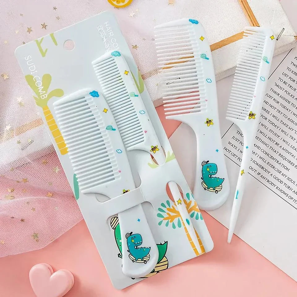 Adorable green animal-themed kids hairstyling comb set with fine-toothed and pointed tail combs