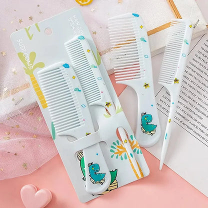 Adorable green animal-themed kids hairstyling comb set with fine-toothed and pointed tail combs