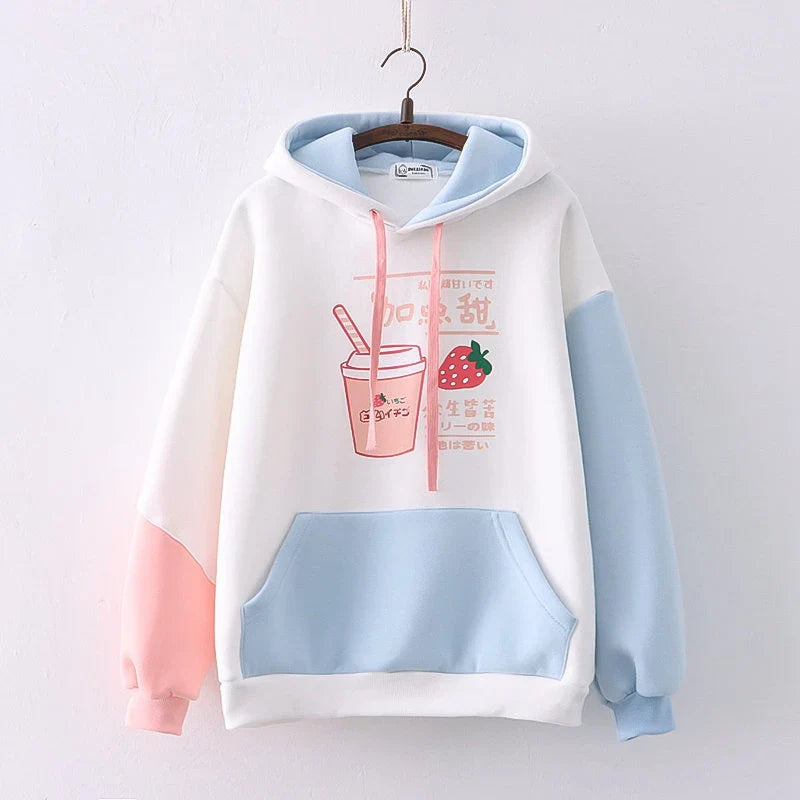 Cozy and stylish hooded sweater for trendy students, featuring plush velvet trim and oversized, slouchy fit for maximum comfort and warmth