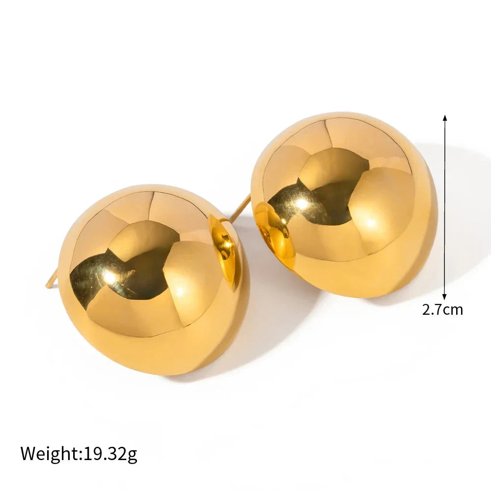 Elegant 18K gold-plated cutout earrings with a sleek hemispherical design, perfect for formal events and everyday wear.