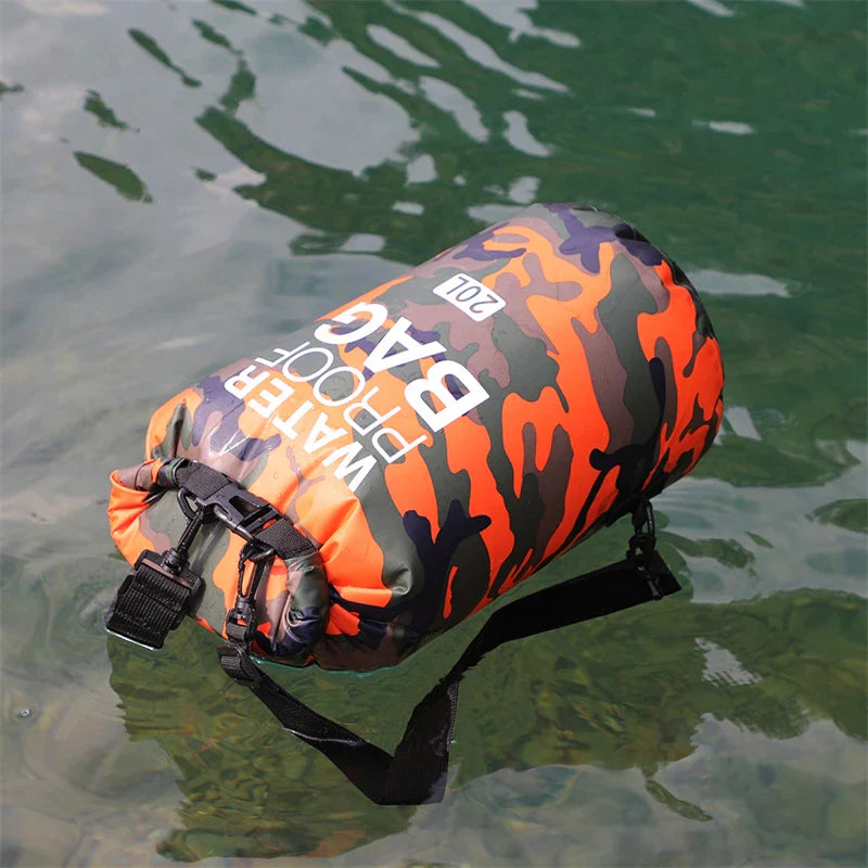 Rugged waterproof backpack made of durable ripstop polyester, perfect for outdoor adventures like hiking, camping, and beach trips.