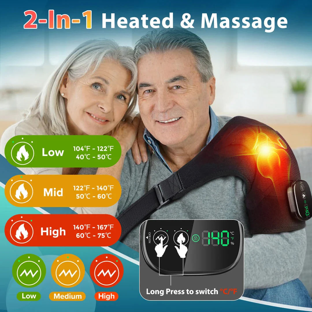 Premium 2-in-1 Electric Heating Shoulder Massager and Adjustable Heated Back Brace for Pain Relief and Muscle Relaxation