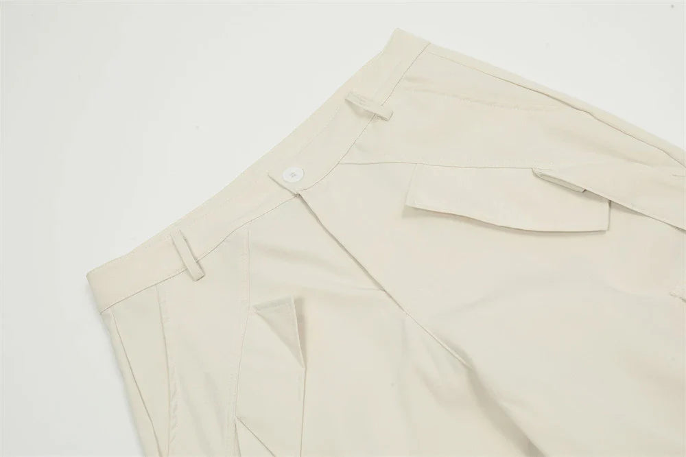Premium pleated overalls for men with ribbon pockets, available in black and apricot colors, sizes S-XL