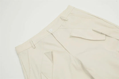 Premium pleated overalls for men with ribbon pockets, available in black and apricot colors, sizes S-XL