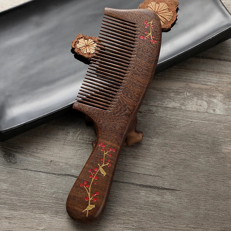 Natural Sandalwood Hair Comb with Ergonomic Design for Frizz Control and Healthy Hair