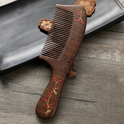 Natural Sandalwood Hair Comb with Ergonomic Design for Frizz Control and Healthy Hair