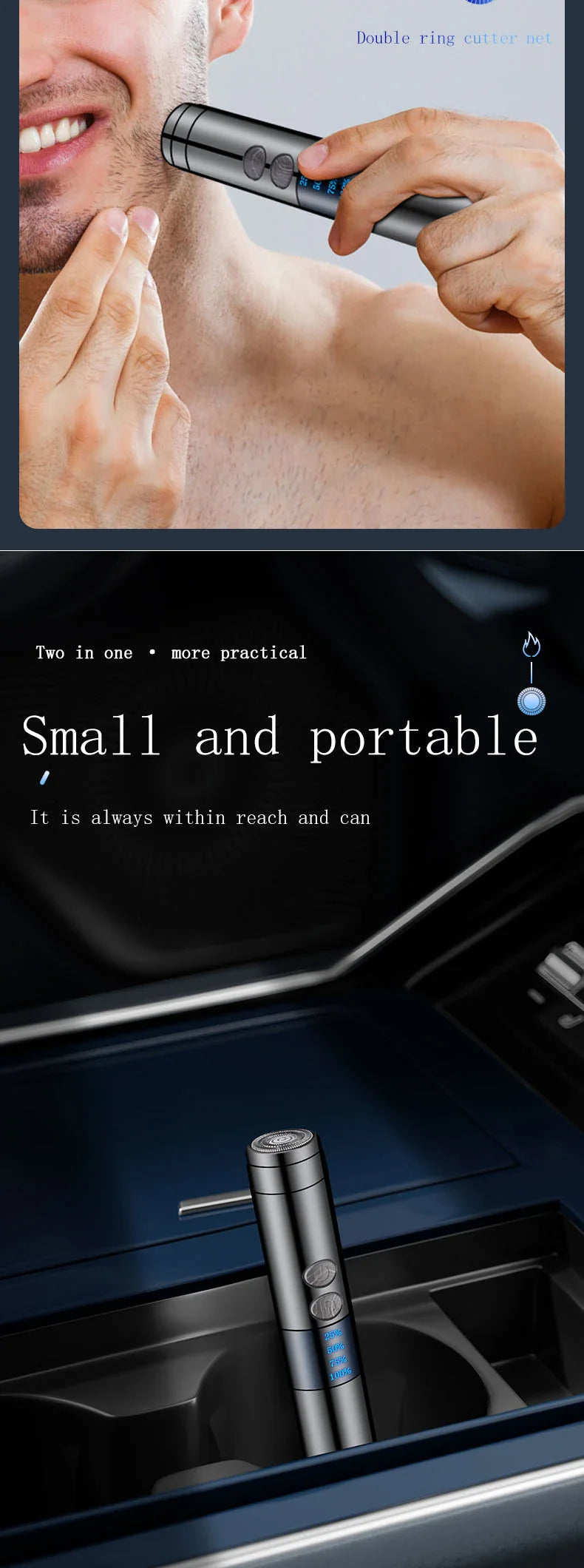 Dual Arc Lighter Razor with sleek zinc alloy body and stainless steel blade for effortless beard grooming