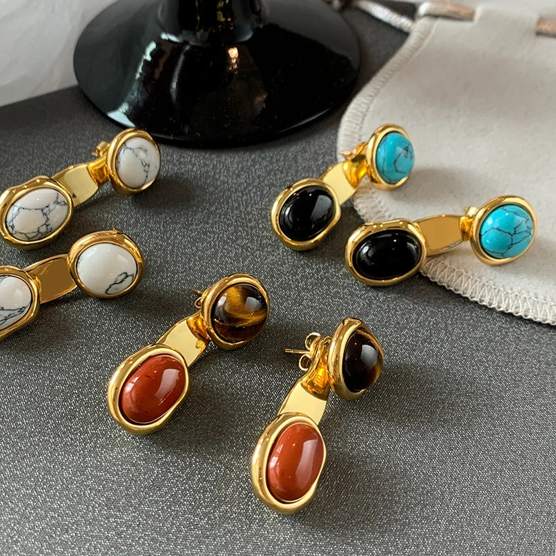 Hhomeenjoy Chic Marble-Colored Tiger Eye Retro Earrings for Fashionable Women