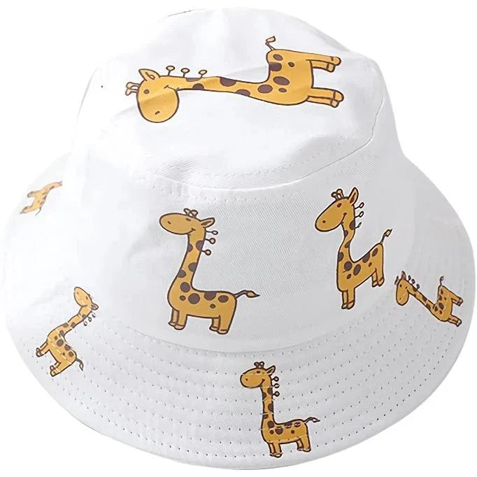 Colorful cartoon giraffe bucket hats for children aged 1 to 5 years, with adjustable straps and durable polyester material