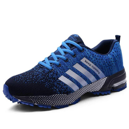 Lightweight and breathable men's running shoes with a mesh upper design for optimal airflow and a durable rubber sole for support and flexibility.