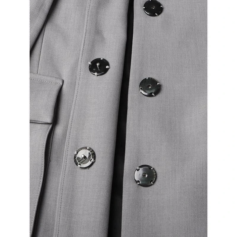 Stylish patchwork windbreaker trench coat with notched collar, button detailing, and flattering wide-waisted cut