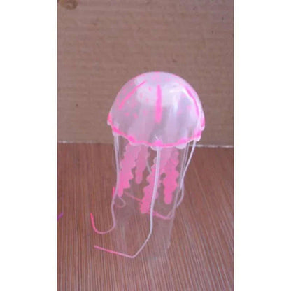 Glowing artificial jellyfish decoration with pulsing silicone tentacles and a fluorescent powder glow, ideal for aquariums and water features