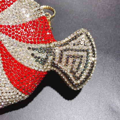 A stylish candy-shaped bag adorned with sparkling rhinestones, featuring a compact and versatile design perfect for everyday use.