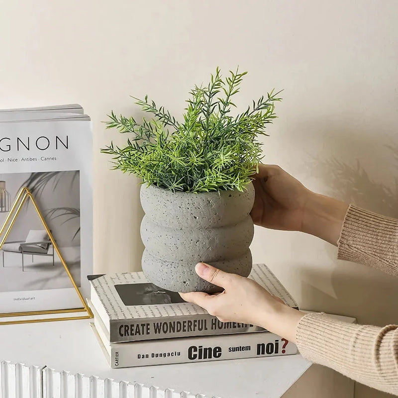 Hhomeenjoy Modern Minimalist Cement Flower Pot - Stylish Nordic Bonsai Vase