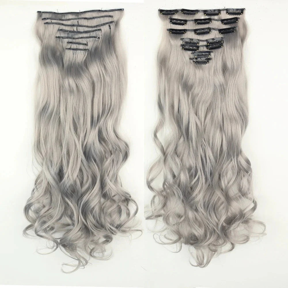 Long wavy ombre clip-in hair extensions with a voluminous, glamorous look