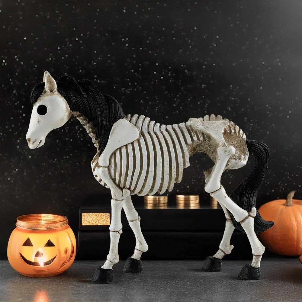 Skeleton Horse Ornament: Detailed resin decoration with a striking skeletal horse design for Halloween decor