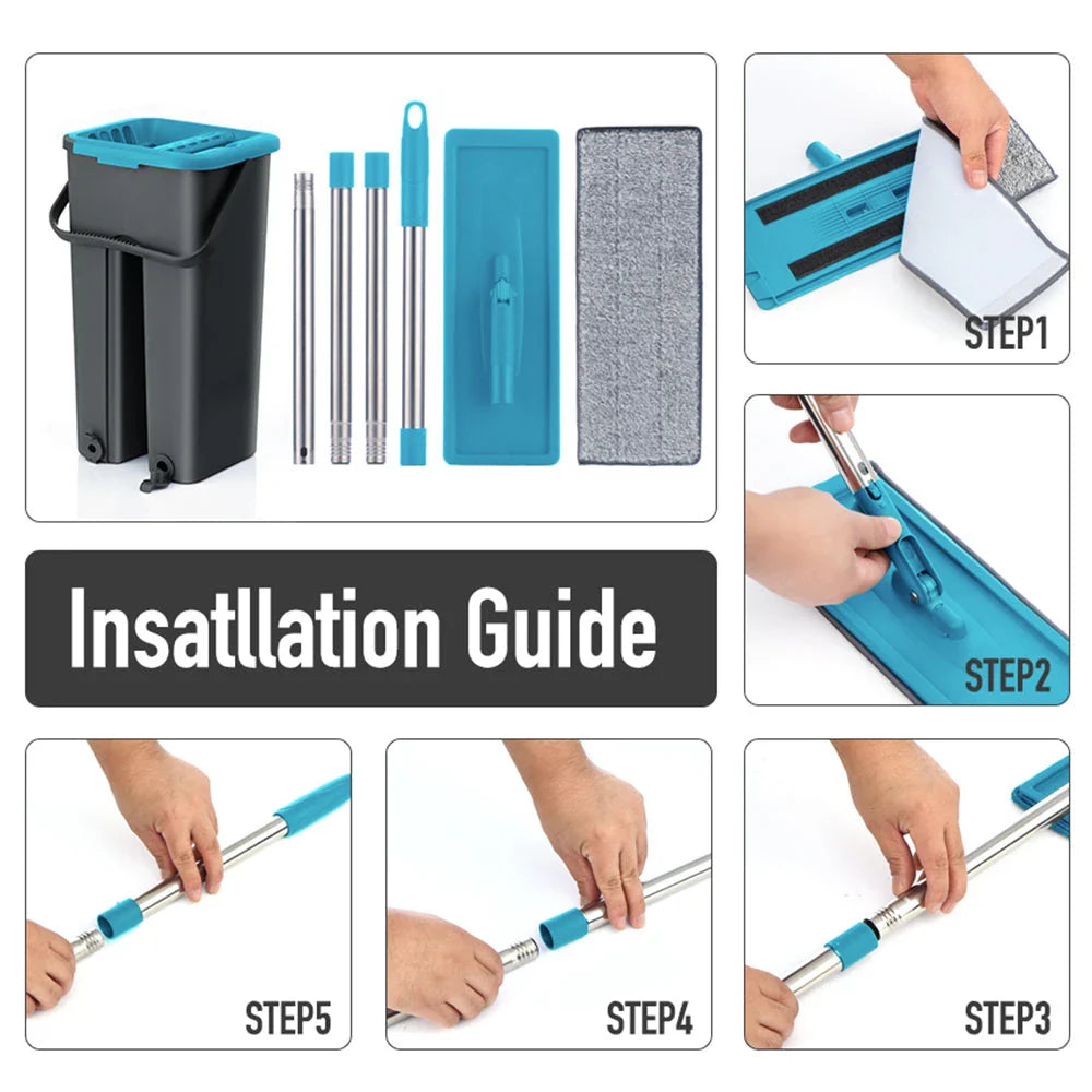 Flat Squeeze Mop with Spin Bucket for easy and efficient floor cleaning