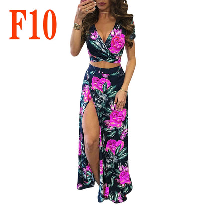 Elegant women's two-piece dress set featuring a floral print design in a variety of sizes