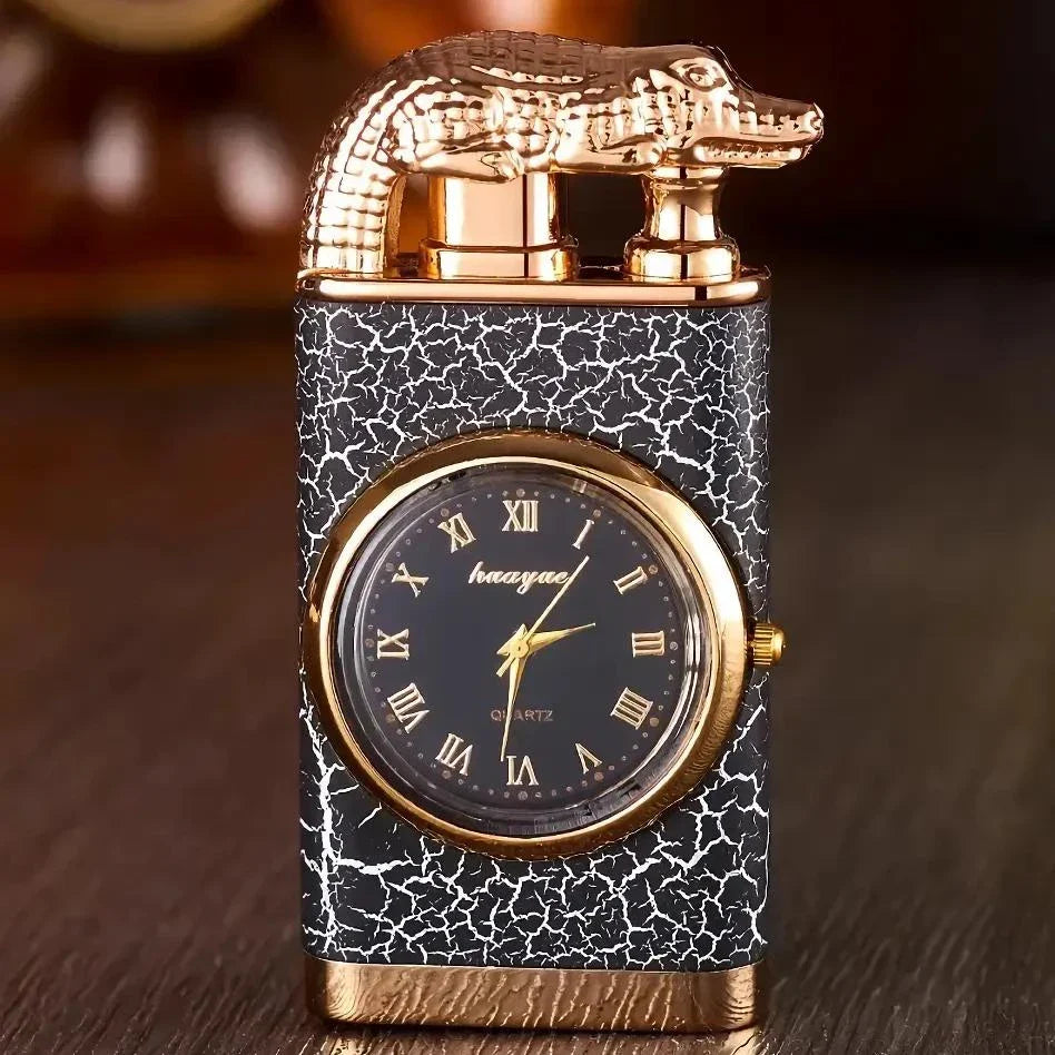 Premium dual-flame metal lighter with a distinctive crocodile head design, providing both style and functionality for outdoor and indoor use.