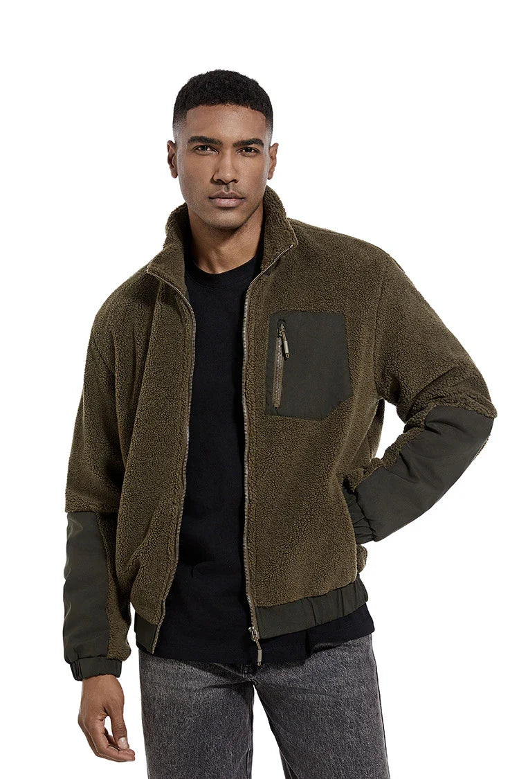 A cozy and stylish men's fleece jacket with a standing collar and convenient side pockets, available in a range of classic colors.
