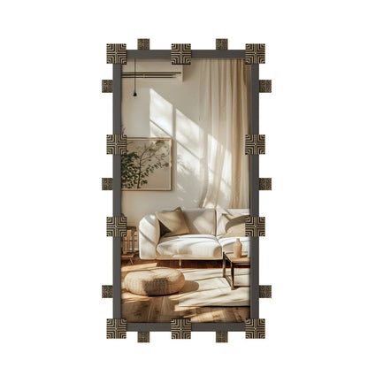Elegant industrial-vintage rectangular wall mirror with ornate frame, perfect for bathroom, bedroom, or living room decor