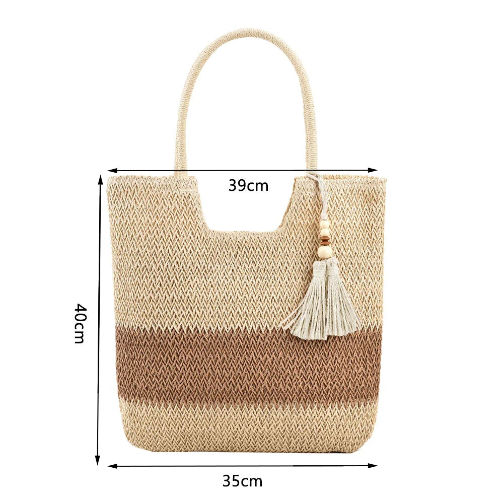 Boho Chic Summer Woven Tote Bag with Tassels - Eco-friendly and Spacious Design for Stylish Summer Adventures