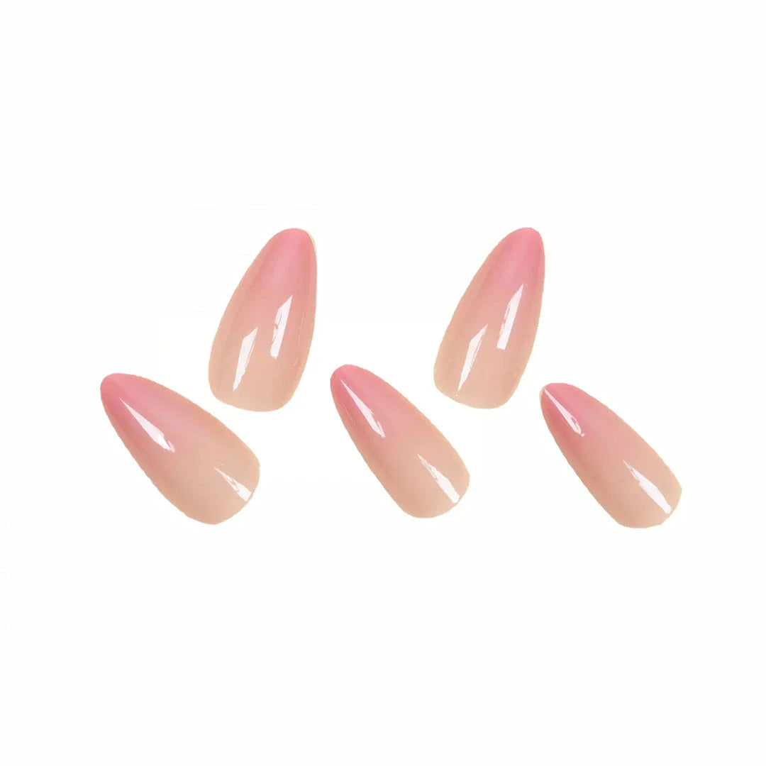 Gradient pink almond-shaped artificial nails with a glossy finish, perfect for elevating your style and transforming your look.