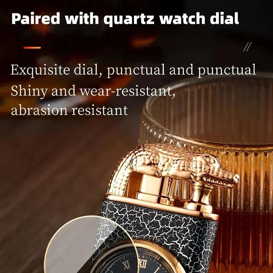 Premium dual-flame metal lighter with a distinctive crocodile head design, providing both style and functionality for outdoor and indoor use.