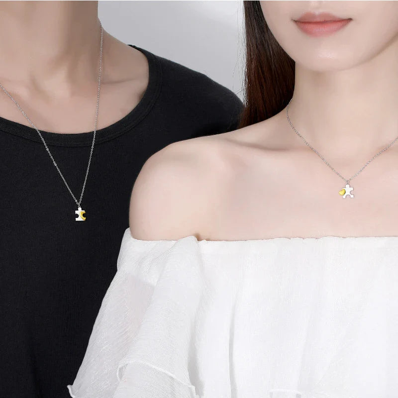 Couple's sterling silver necklace set featuring adjustable length and premium 925 silver construction