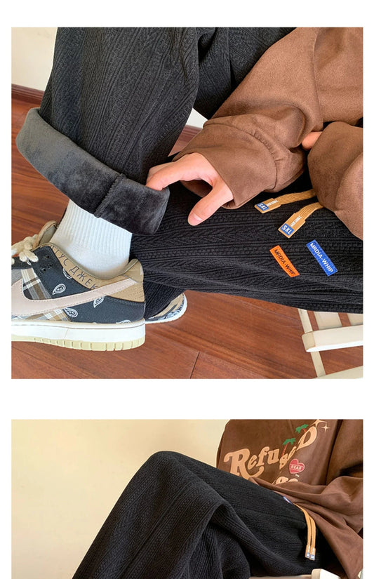 Cozy, plush pants in various colors - including velvet options - designed for warmth and comfort during the winter months