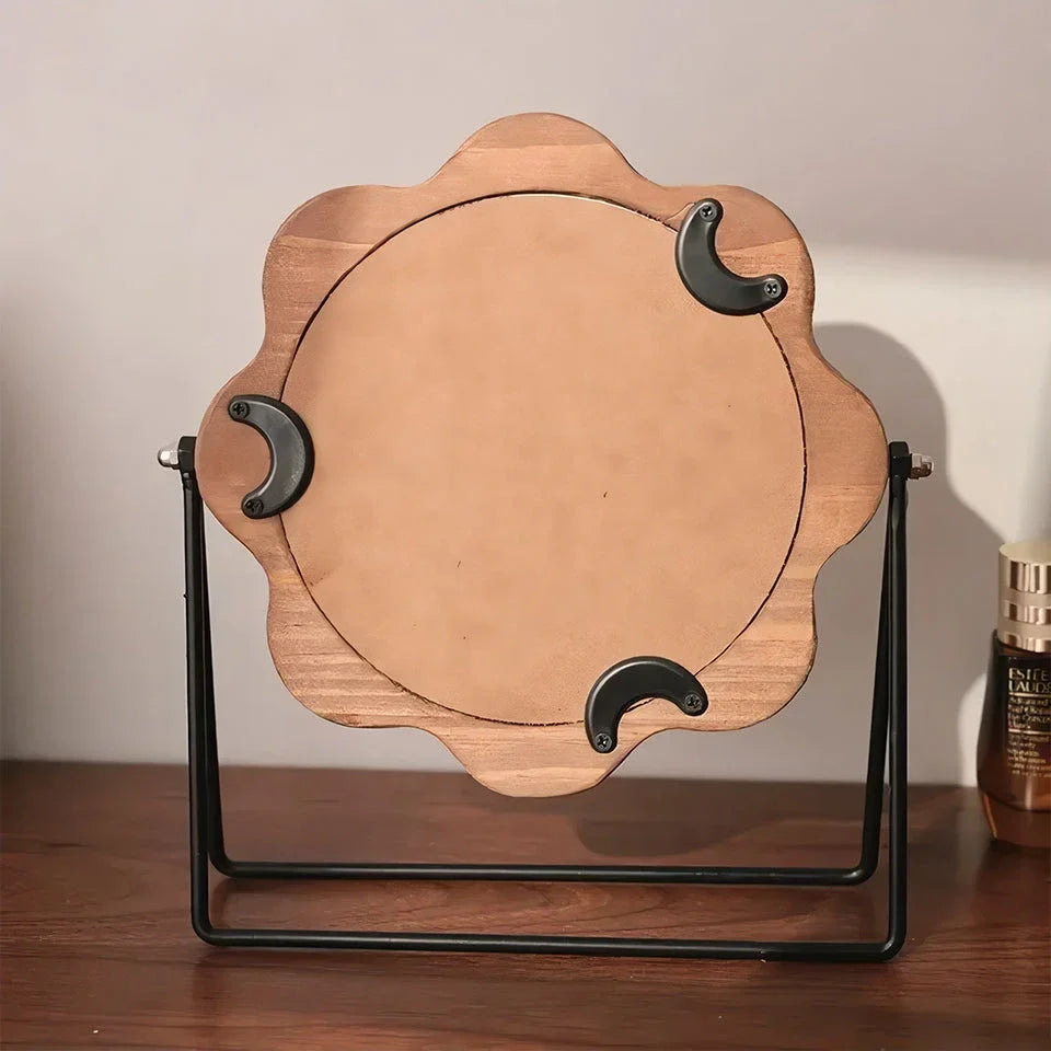 Elegant bronze rotatable desktop makeup mirror with a neoclassical design, perfect for a vanity or desk