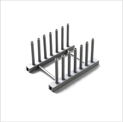 Versatile kitchen plate and lid organizer rack made of durable plastic with adjustable dividers for customizable storage