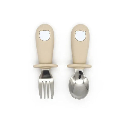Cartoon Stainless Steel Kids' Cutlery Set with spoon and fork in playful designs, perfect for toddler and child mealtime