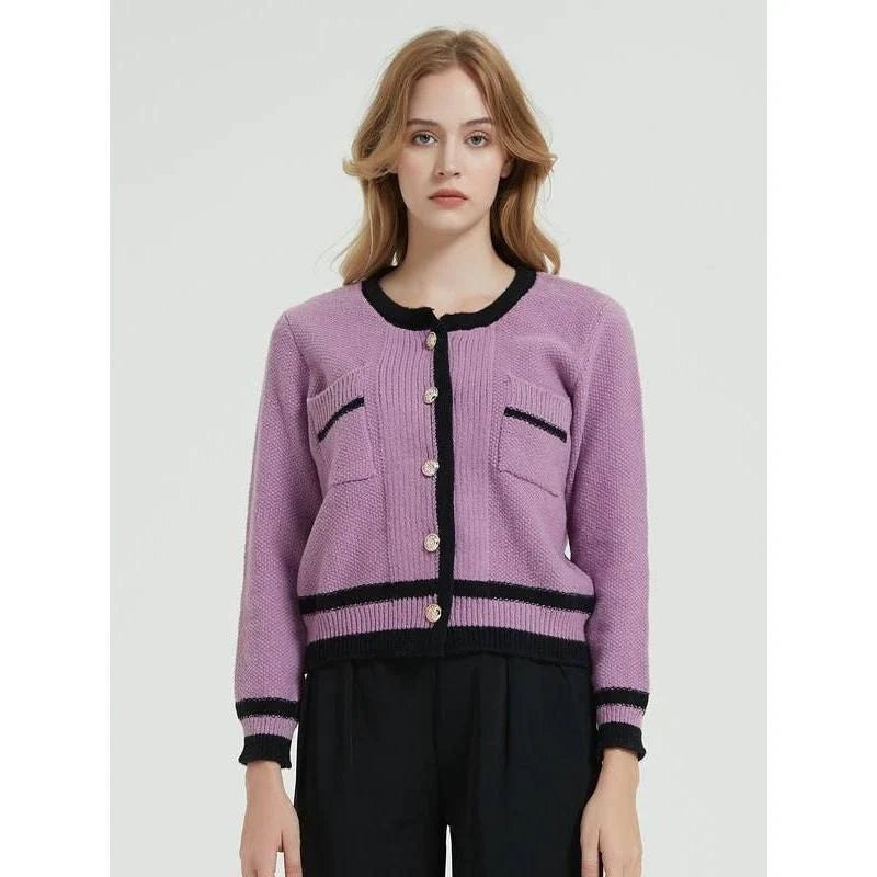 Cozy and Fashionable Purple Knit Cardigan for Women - Warm, Comfortable, and Stylish Outerwear