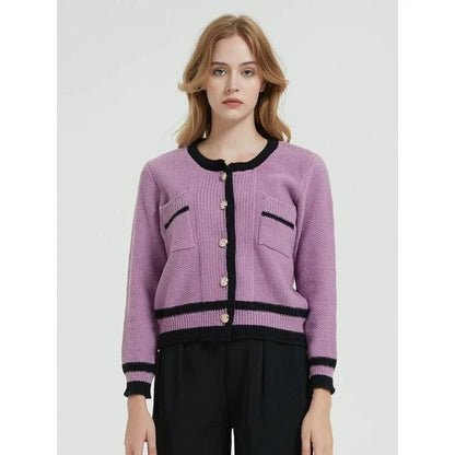 Cozy and Fashionable Purple Knit Cardigan for Women - Warm, Comfortable, and Stylish Outerwear