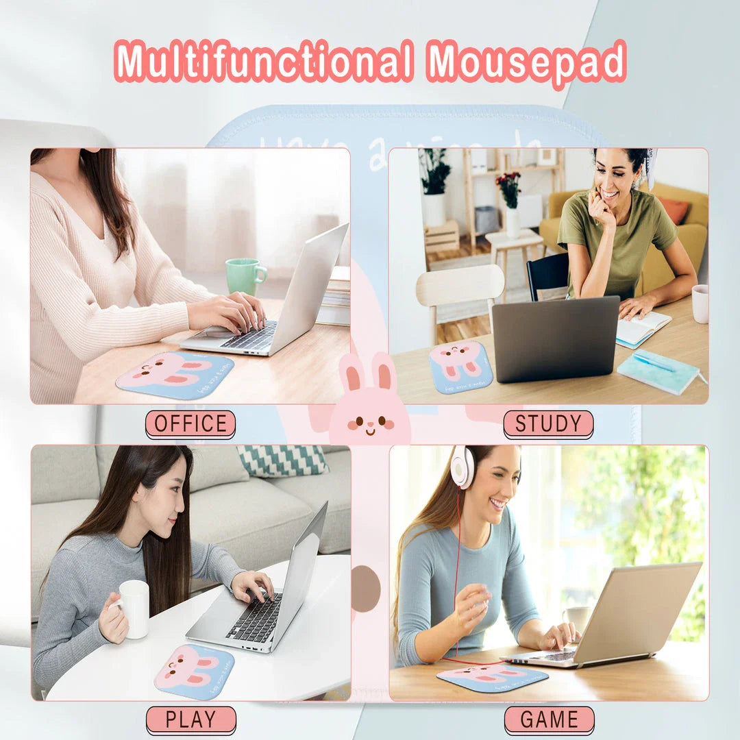 Stylish square mouse pad with cute animal design, featuring a smooth cloth surface and non-slip rubber base for precise mouse tracking and stability