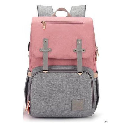 Premium diaper backpack with insulated pockets, stroller attachment, and USB charging port