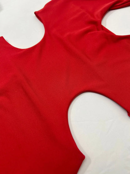 Backless midi skirt with halter neckline and trendy cutouts, available in white, black, and red colors