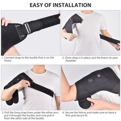 Adjustable electric heat therapy shoulder brace with customizable temperature settings for soothing pain relief