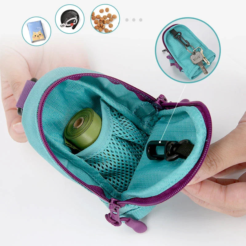 Convenient 2-in-1 Poop Bag Holder and Treat Pouch for Dog Walks, Made of Durable Waterproof Fabric with Hands-Free Design