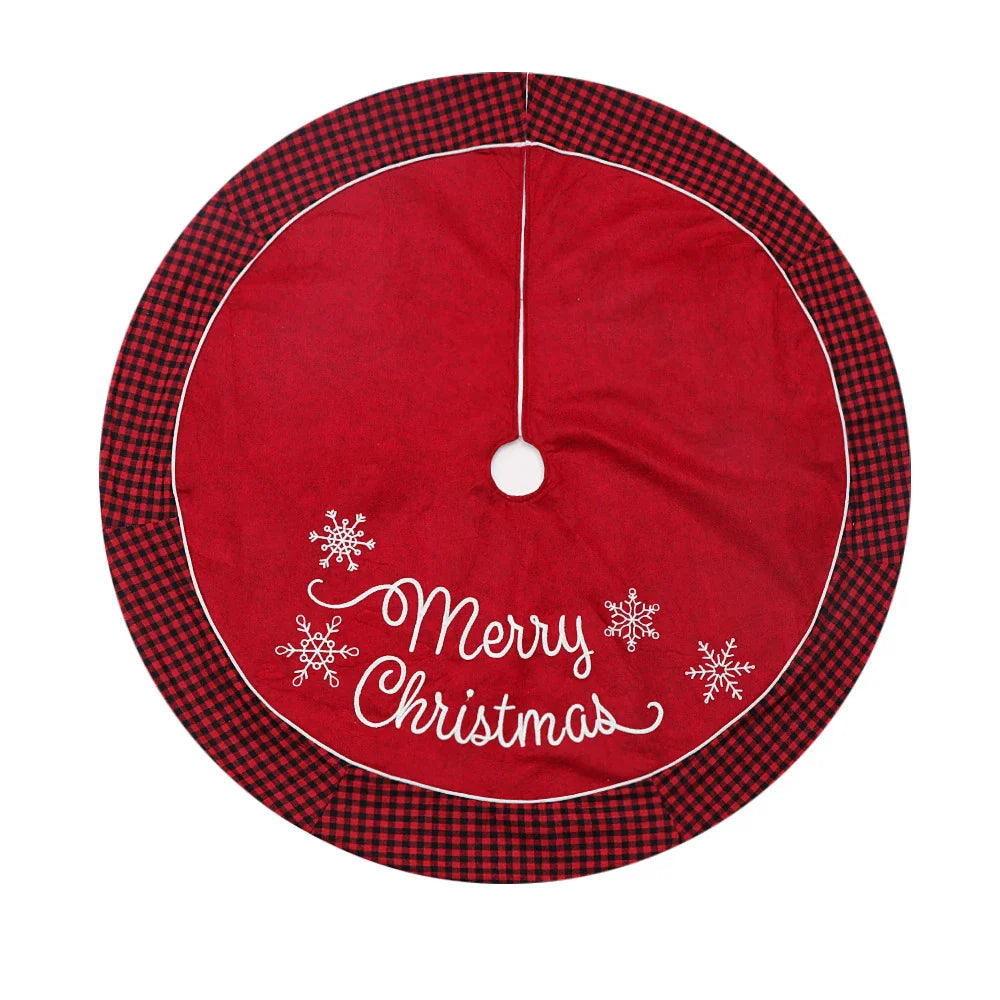 Premium plaid Christmas tree skirt with festive red and black edging