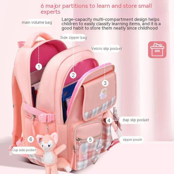 Large capacity cartoon-style backpack for children, featuring a spacious interior, durable nylon construction, and a waterproof, breathable design.